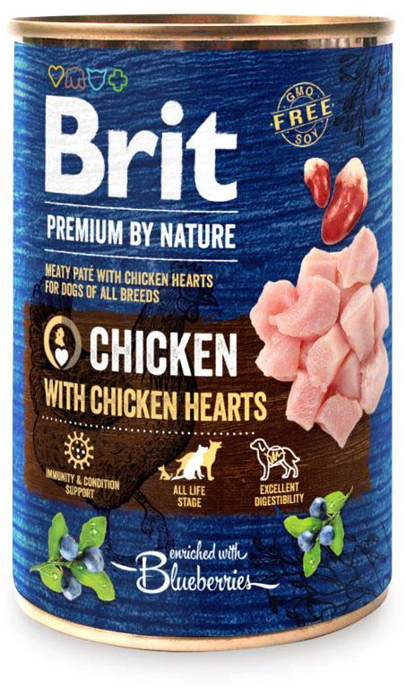 Câini - BRIT Premium by Nature, Hrană Umedă Câine Adult, Pui și Inimi de Pui, 400g