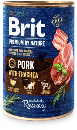 Câini - BRIT Premium by Nature, Hrană Umedă Câine Adult, Porc și Trahee, 400g