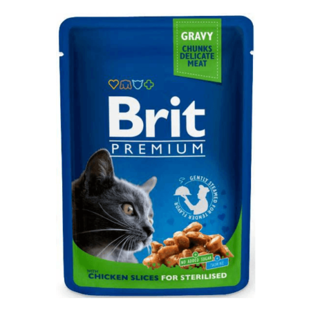 Pisică Adult - BRIT Premium by Nature, Hrană Umedă Pisică Adult Sterilizată, Pui în Sos, 100g