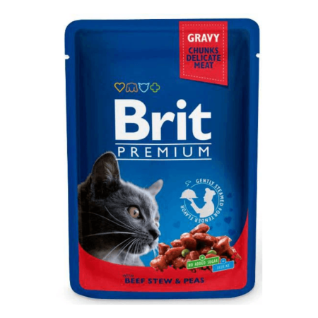 Pisică Adult - BRIT Premium by Nature, Hrană Umedă Pisică Adult, Vită și Mazăre, 100g