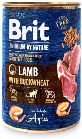 Câini - BRIT Premium by Nature, Hrană Umedă Câine Adult, Miel și Hrișcă, 400g