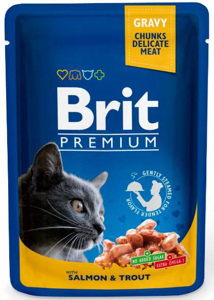 Pisică Adult - BRIT Premium by Nature, Hrană Umedă Pisică Adult, Somon și Păstrăv, 100g