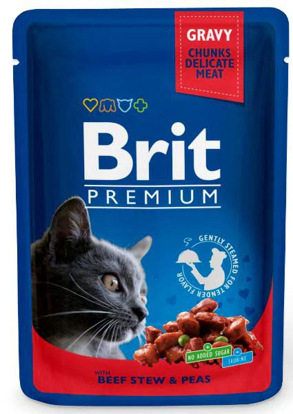 Pisică Adult - BRIT Premium by Nature, Hrană Umedă Pisică Adult, Vită și Mazăre, 100g