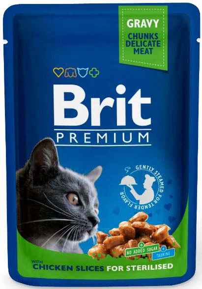 Pisici - BRIT Premium by Nature, Hrană Umedă Pisică Adult Sterilizată, Pui în Sos, 100g