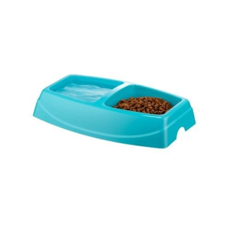 Câini - Castron Dublu, 4DOG Deluxe, Plastic, Turcoaz, 2x0.25L