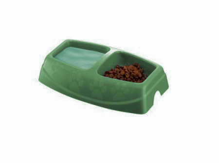 Câini - Castron Dublu, 4DOG Deluxe, Plastic, Verde, 2x0.40L
