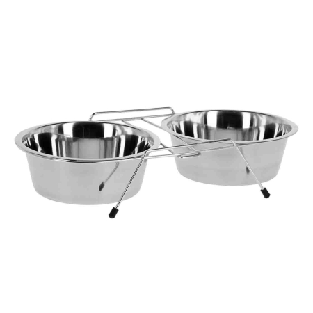 Câini - Castron Dublu, 4DOG, Inox, Suport Antiderapant Inclus, 2x0.95L