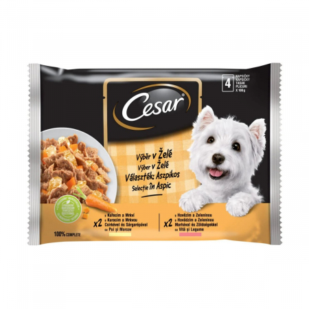 Câini - Hrana Umeda Caini CESAR Pui si Vita in Aspic 4x100g