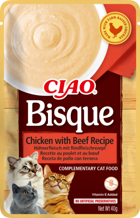 Recompense Pisici - Recompense Cremoase Pisică Adult, INABA CIAO Bisque, Pui cu Vită, 40g