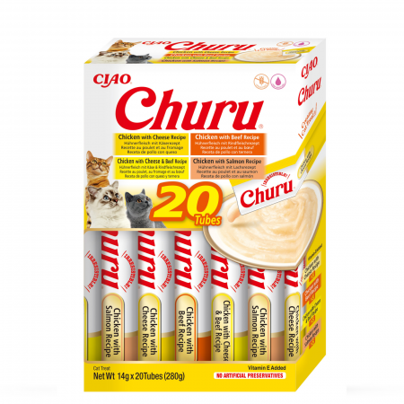 Recompense Pisici - Recompense Cremoase Pisică Adult, CHURU Varieties, Varietăți de Pui și Vită, 20 bucăți