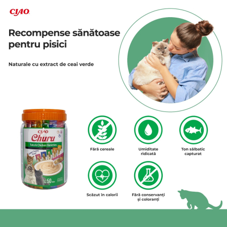 Recompense Cremoase Pisică Adult, CHURU Varieties, Varietăți de Pui și Ton, 50 bucăți [4]