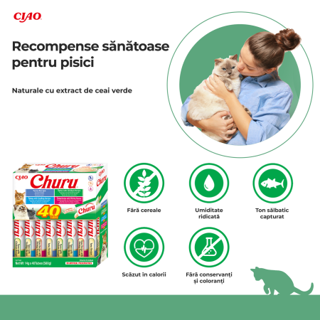 Recompense Cremoase Pisică Adult, CHURU Varieties, Varietăți de Ton și Fructe de Mare, 40 bucăți [6]