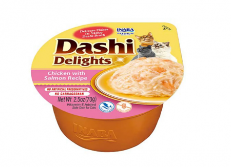 Pisici - CHURU Dashi Delights, Hrană Umedă Pisică Adult, Somon și Pui, 70g