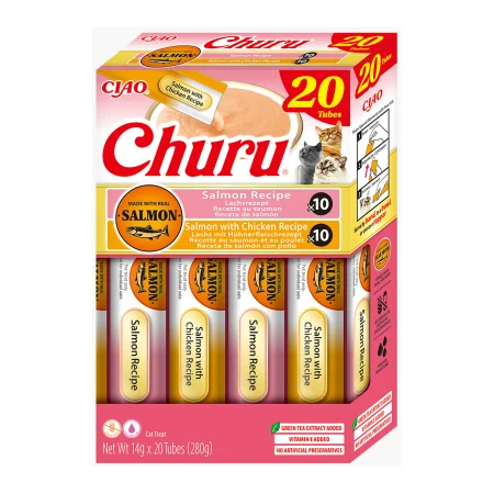 Pisici - Recompense Cremoase Pisică Adult, CHURU Varieties, Somon și Pui, 20 bucăți