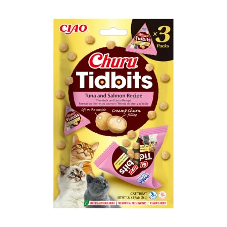 Pernuțe - Recompense Pisică Adult, CHURU Tidbits, Ton și Somon, 3x12g