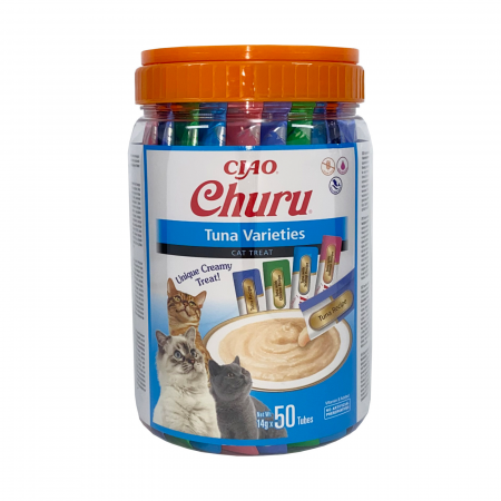 Recompense Pisici - Recompense Cremoase Pisică Adult, CHURU Varieties, Varietăți de Ton, 50 bucăți