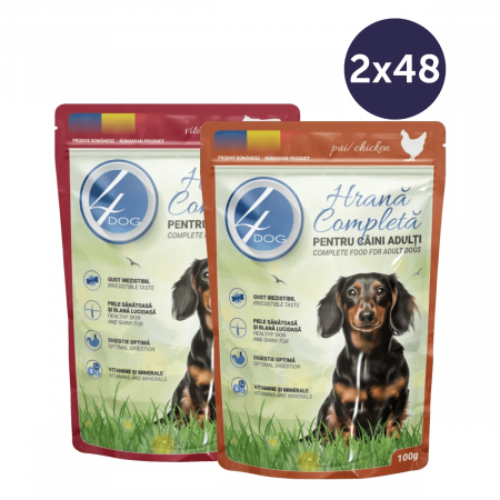 Câini - COMBOPACK Hrană Umedă Câine Adult, 4DOG, Pui și Vită, 96x100g