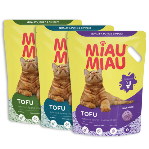 Așternut Igienic Pisici - COMBOPACK Așternut Igienic pentru Pisică, MIAU MIAU Tofu, Lavandă, Aloe Vera și Baby Powder, 3x6L