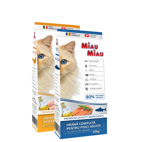 Pisici - COMBOPACK Hrană Uscată Pisică Adult, MIAU MIAU, Pui și Somon, 2x10kg