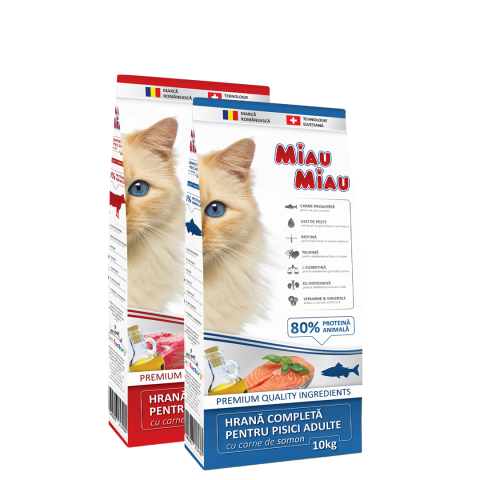 Pisici - COMBOPACK Hrană Uscată Pisică Adult, MIAU MIAU, Vită și Somon, 2x10kg