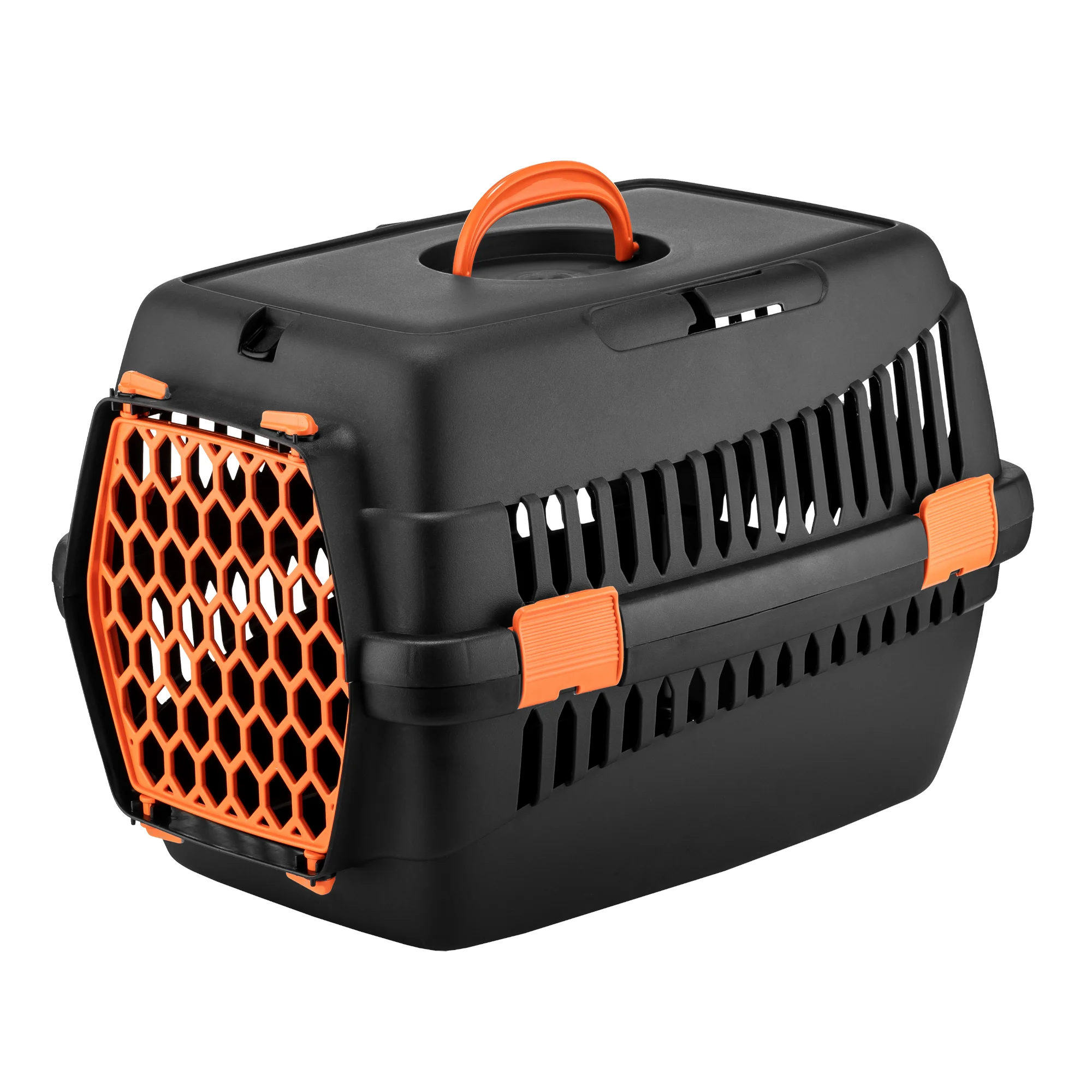 Câini - 4DOG DELUXE Cușcă de Transport, Neagră cu Ușă Portocalie, 49x35x32.5cm