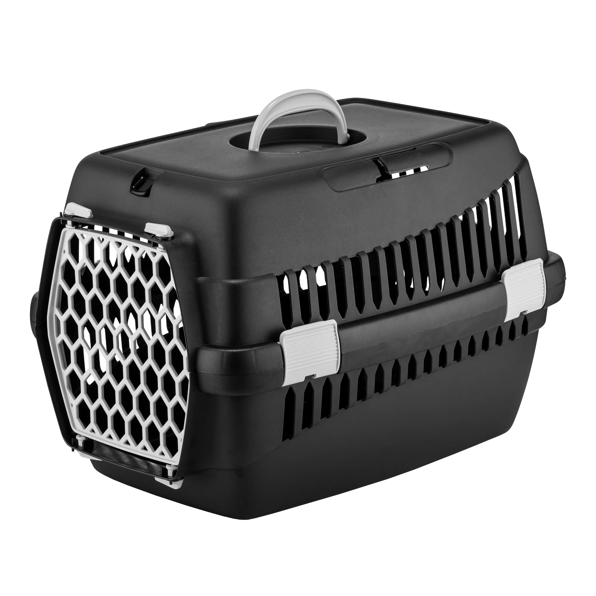 Câini - 4DOG DELUXE Cușcă de Transport, Neagră cu Ușă Gri, 49x35x32.5cm