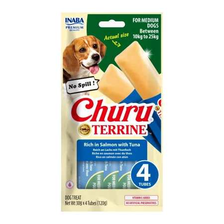 Cremoase - Recompense pentru Câine Adult, CHURU Terrine, Talie Medie, Somon și Ton, 4x30g