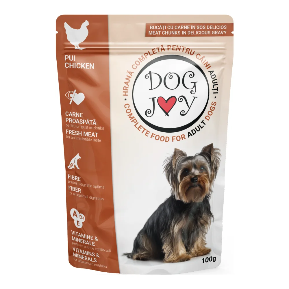 DOG JOY Hrană Umedă Câine Adult, Pui în Sos, 100g
