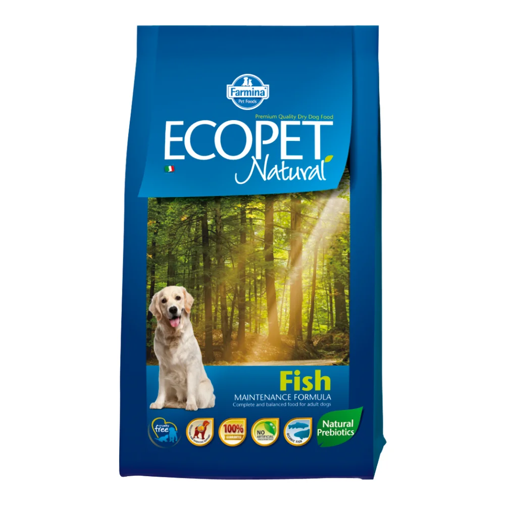 Câini - ECOPET NATURAL Hrană Uscată Câine Adult, Talie Medie, Pește, 2.5kg