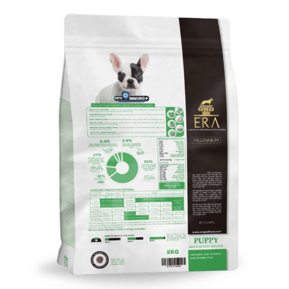 ERA Millennium Puppy Medium Pui și Curcan, hrană uscată câine, 2kg [1]