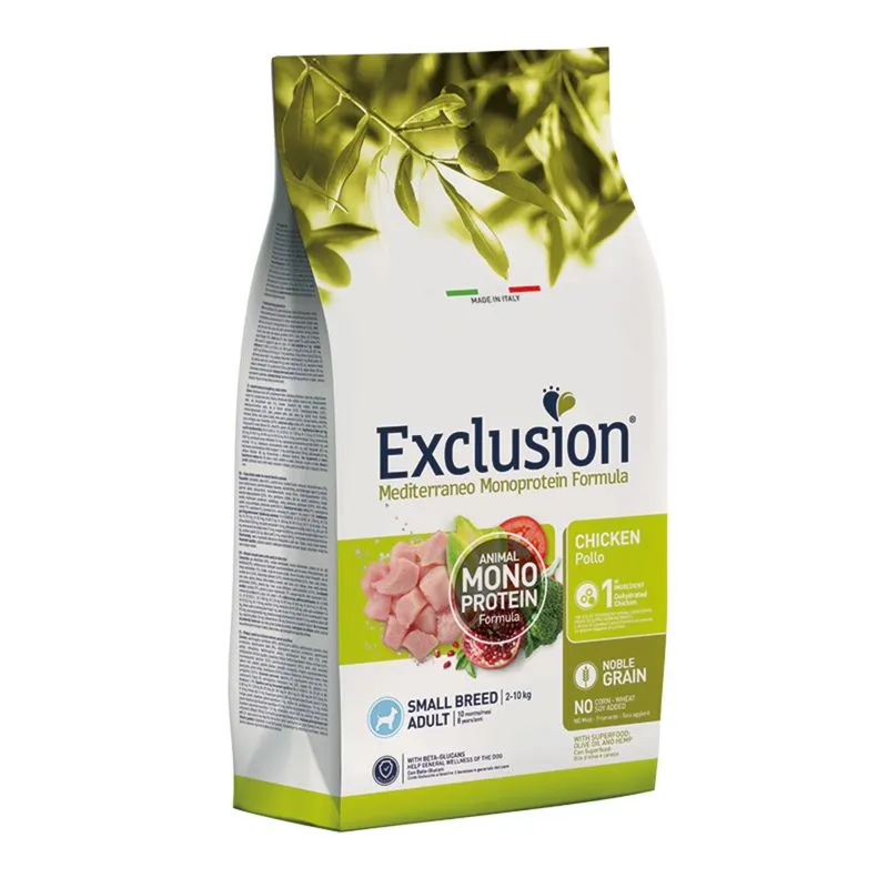 Câini - Hrană Uscată Câine Adult, EXCLUSION Mediterraneo, Monoproteică, Talie Mică, Pui, 2kg