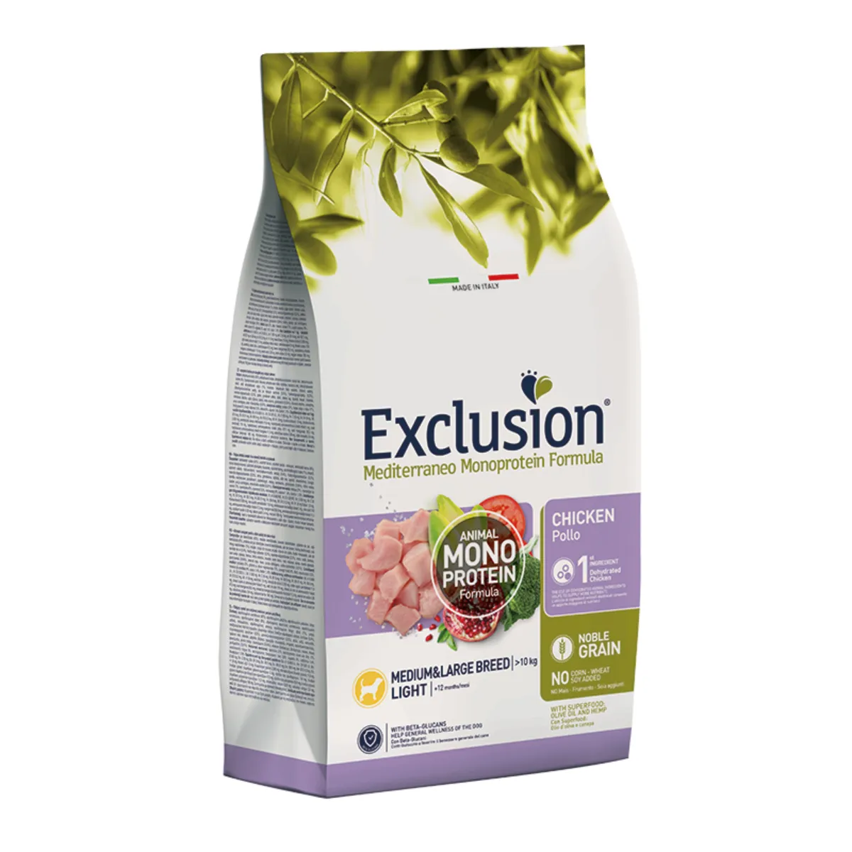 Câini - Hrană Uscată Câine Adult, Sterilizat, EXCLUSION Mediterraneo Light, Monoproteică, Talie Medie/Mare, Pui, 12kg