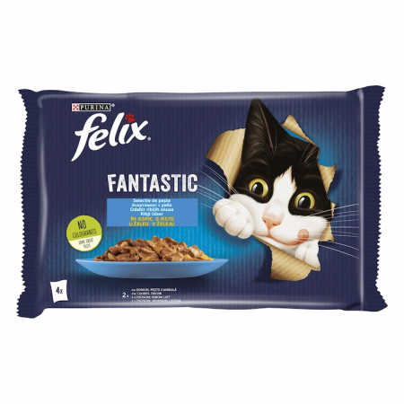 Pisici - FELIX Fantastic, Hrană Umedă Pisică Adult, Somon și Cambula, 4x85g