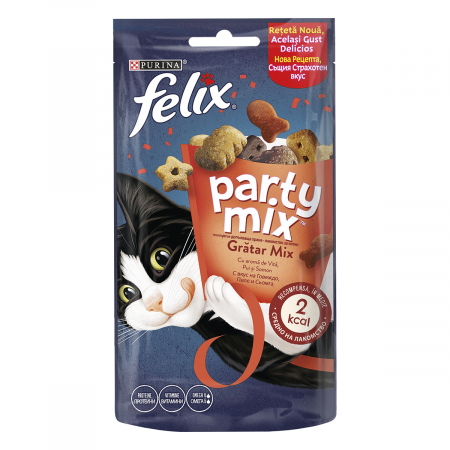 Recompense Pisici - Recompense pentru Pisică Adult, FELIX Party, Mixed Grill, Vită, Pui și Somon, 60g
