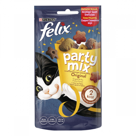Recompense Pisici - Recompense pentru Pisică Adult, FELIX Party, Original Mix, Pui, Ficat și Curcan, 60g
