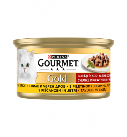 Pisică Adult - Gourmet Gold Bucati Hrana Umeda Pisica Adult Pui Si Ficat 85g