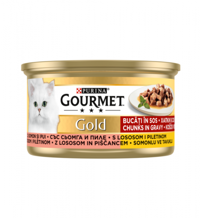 Pisică Adult - Gourmet Gold Bucati Hrana Umeda Pisica Adult Pui Si Somon 85g