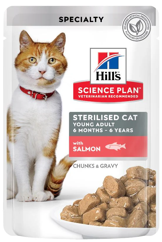 Pisici - Hill's SP Plic, Hrană Umedă Pisică Adult, Sterilizată, Somon, 85g