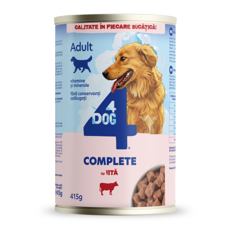 Hrană Umedă Câine Adult, 4DOG, Vită, Conservă, 415g