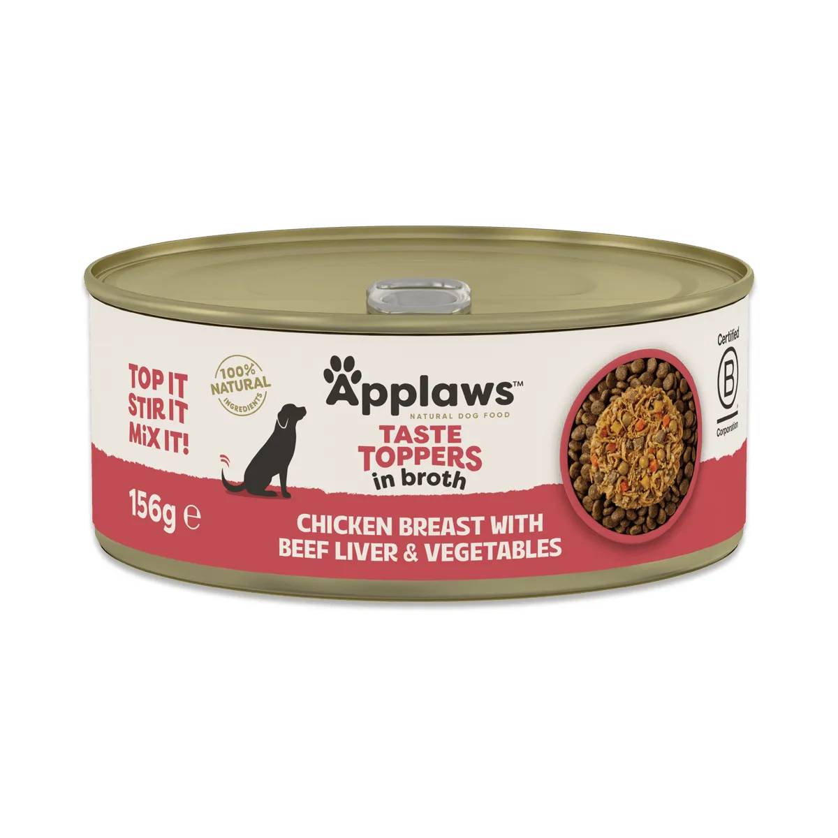 Hrană Umedă Câine Adult, APPLAWS Toppers, Pui, Ficat de Vită și Vegetale în Supă, 156g