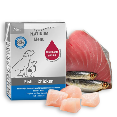 Hrană Umedă Câine Adult, PLATINUM Menu, Pui și Pește, 185g