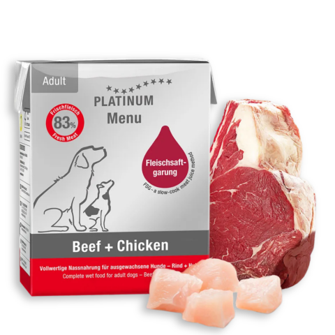 Hrană Umedă Câine Adult, PLATINUM Menu, Pui și Vită, 185g