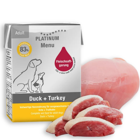 Hrană Umedă Câine Adult, PLATINUM Menu, Rața și Curcan, 185g