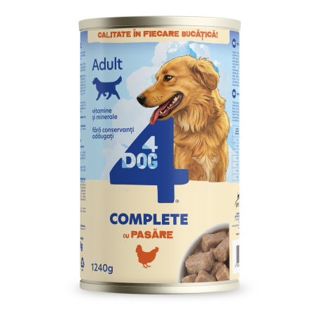 Hrană Umedă Câine Adult, 4DOG Conservă, Pui, 1240g
