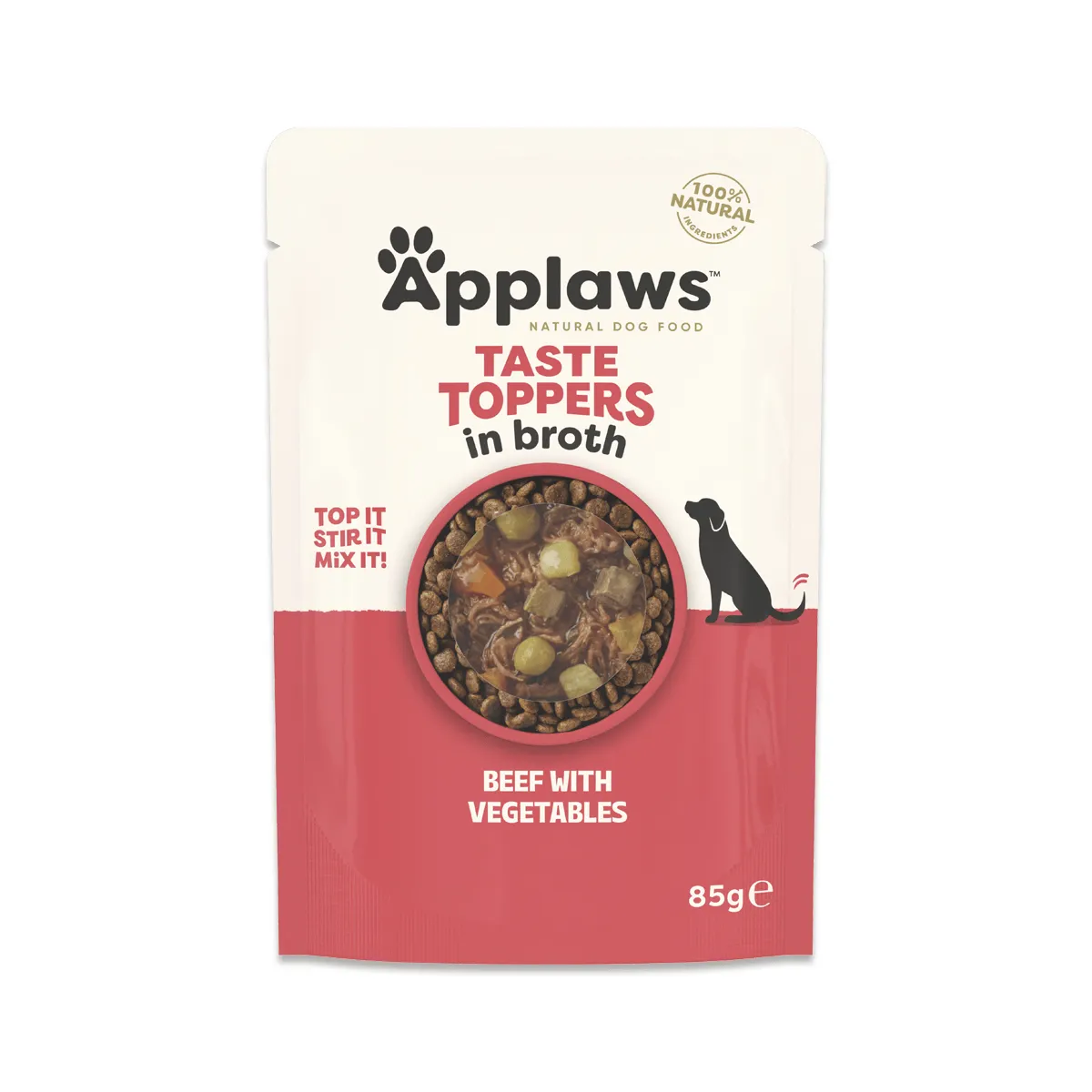 Hrană Umedă Câine Adult, APPLAWS Toppers, Vită și Vegetale în Supă, 85g