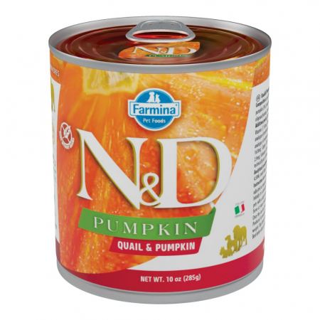 Câini - N&D Pumpkin, Hrană Umedă Câine Adult, Prepeliță, 285g