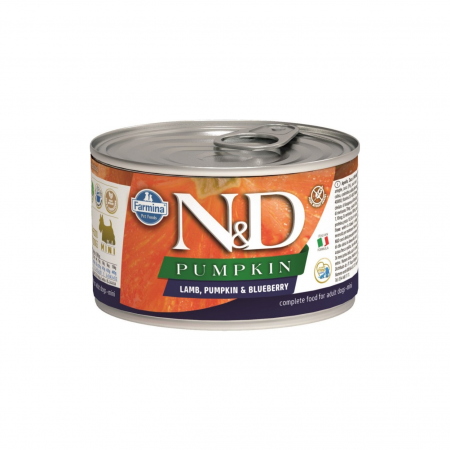 Câini - N&D Pumpkin Starter, Hrană Umedă Câine Junior, Talie Mică, Miel, Dovleac și Afine, 140g