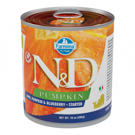 Câini - N&D Pumpkin Starter, Hrană Umedă Câine Junior, Miel și Afine, 285g