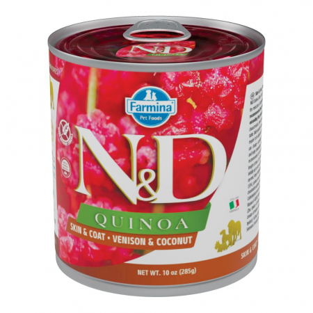 Câini - N&D Quinoa Piele și Blană, Hrană Umedă Câine Adult, Vânat și Cocos, 285g