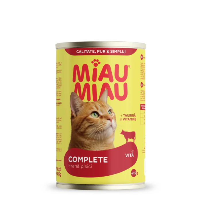 Pisici - Hrană Umedă Pisică Adult, MIAU MIAU Conservă, Vită, 415g